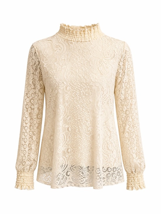 Cable & Gauge Tops - Cable & Gauge Cream Lace Mock Neck Long Sleeve Blouse